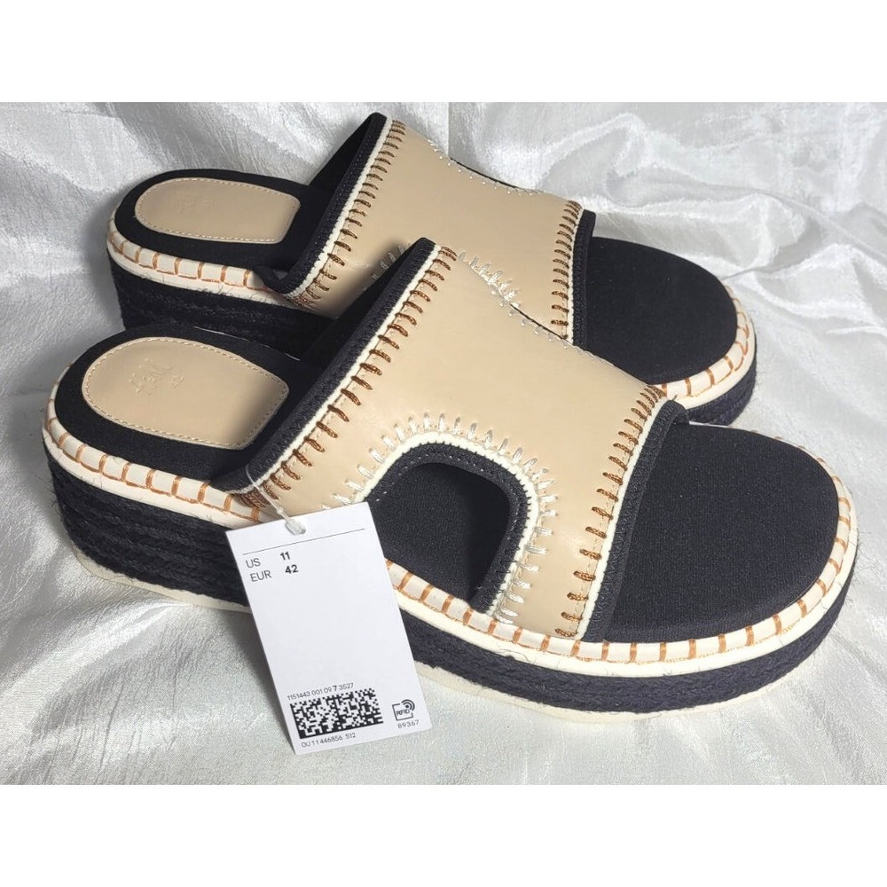 H&M‎ Women's Chunky Platform Black Jute Heel Tan Sandals - US Size 11